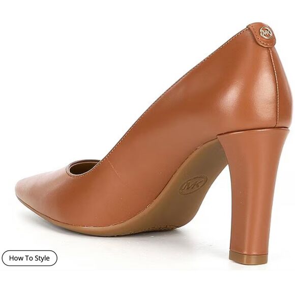 Michael Kors Milly Luggage Tan Leather Pointed Toe Flex Pumps Heels Size 9.5 - Picture 16 of 16